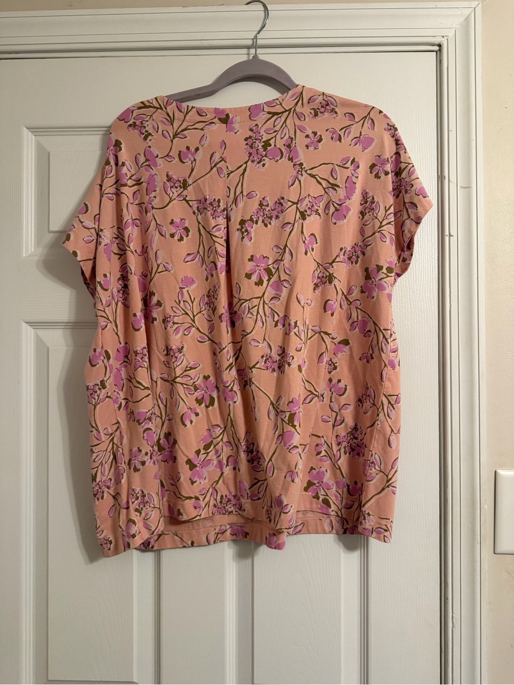 J. Jill Peach Floral V-Neck Short Sleeve Tee - Picture 3 of 4